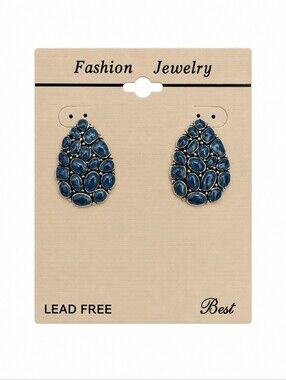 Vtg BEST Blue Mosaic Teardrop Post Earrings